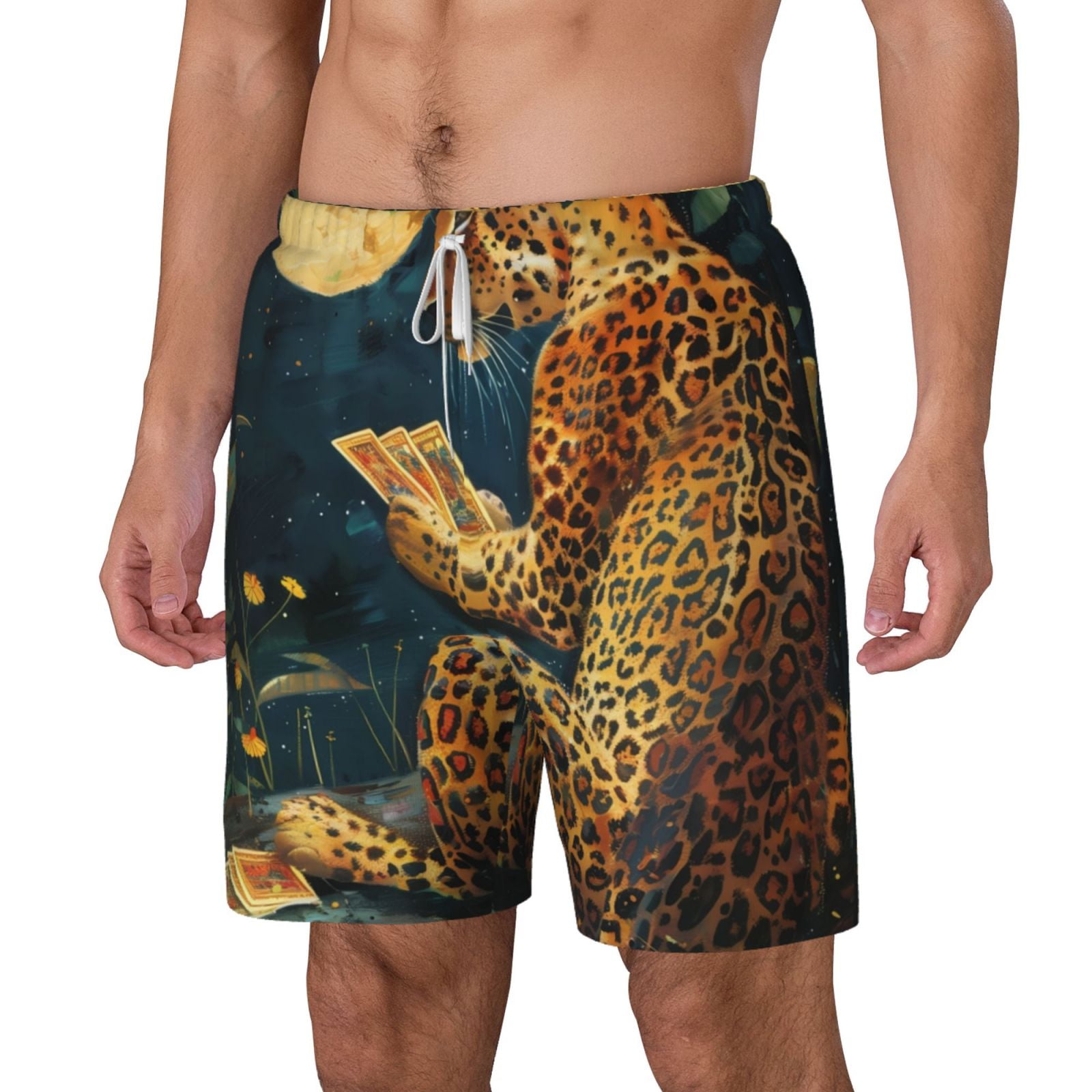 Picia Leopard Reading Tarot Cards pattern Mens Swim Trunks with ...
