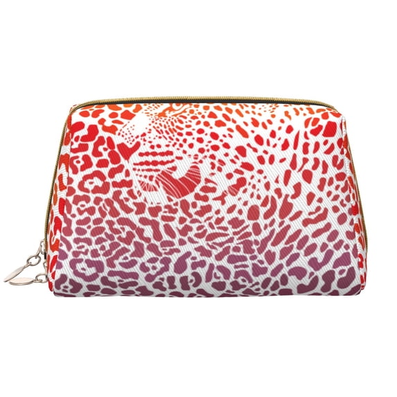 Picia Leopard Skins And Heads Print Leather Makeup Bag Make Up Bag Travel Toiletry Bag for Her Girlfriend Teacher Teen Girl Gifts