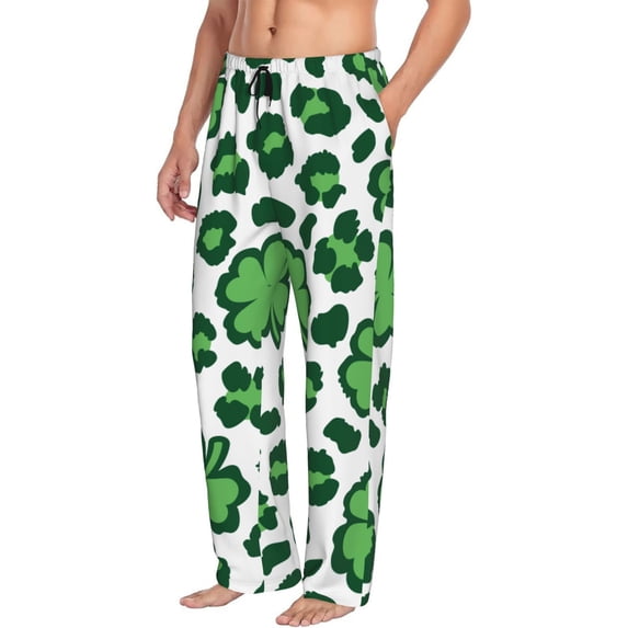 Picia Leopard print St. Patrick's Day Mens Soft Woven Cotton Elastic Waistband Sleep Pajama Pant Lounge Sleep Pant With Pockets And Drawstring-Small