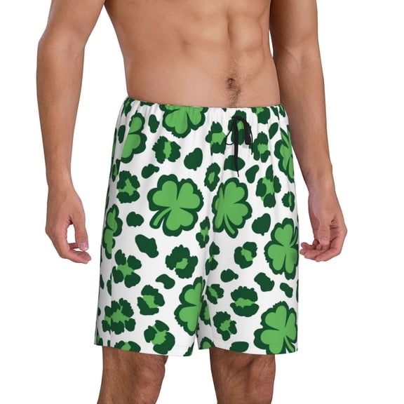 Picia Leopard print St. Patrick's Day Pajama Shorts for Men, Men's Pajama Bottoms, Sleepwear,Short Pajama Pants-Large