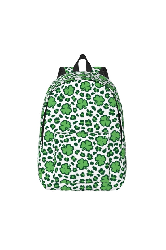 Leopard print St. Patrick's Day Printed Canvas Daypack - Stylish and Durable Vintage Compact Backpack - Class, Work, Travel, or Laptop Bookbag,Organized Compartments-Medium