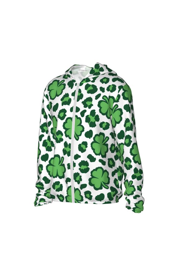 Leopard print St. Patrick's Day Women's Men's UPF 50+ Sun Protection Hoodie Shirt Long Sleeve SPF Fishing Outdoor UV Hiking Lightweight Shirts-3X-Large