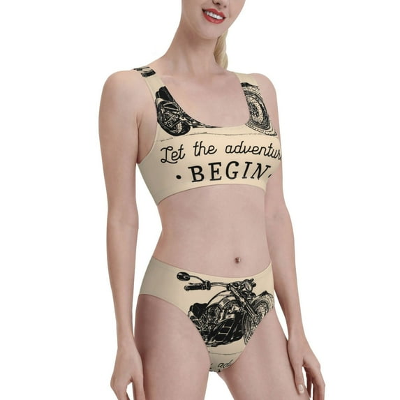 Picia Let The Adventure Begin Women's High Waisted Bikini Scoop Neck Swimsuit Two Pieces Bathing Suit-Medium