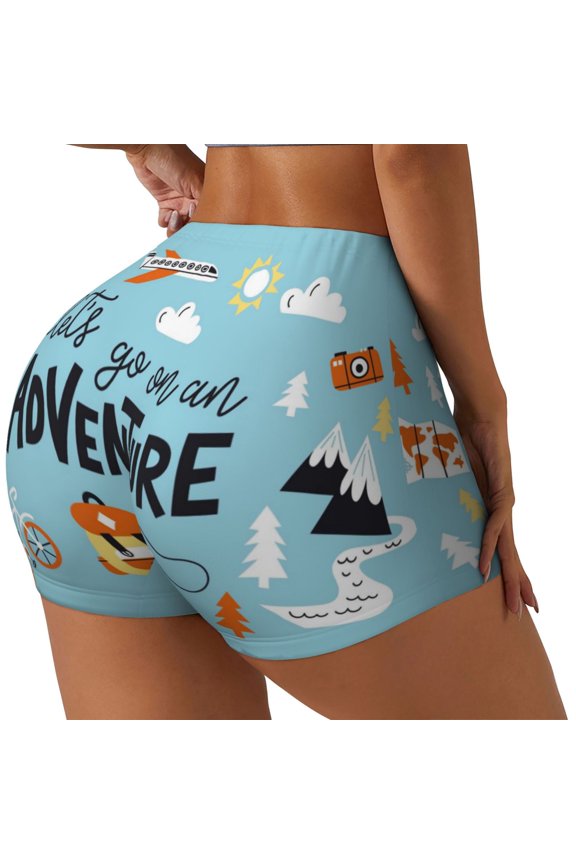 Let's Go on an Adventure Printed Workout Shorts for Women Seamless Scrunch Butt Lifting High Waisted Yoga Gym Booty Running Moisture-wicking Short Pants-Medium