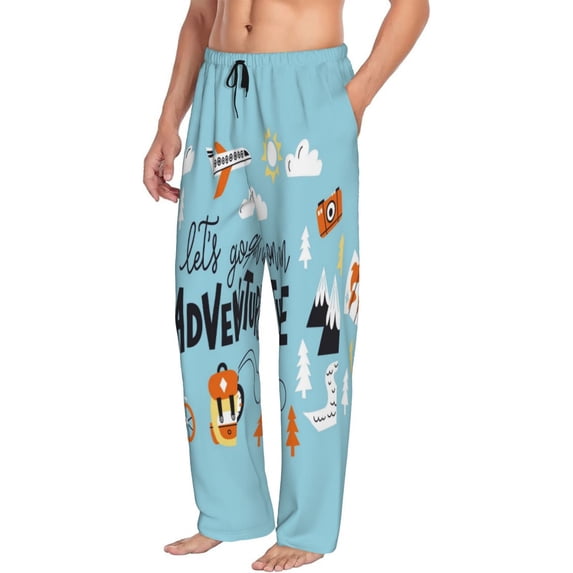 Picia Let's Go on an Adventure Mens Soft Woven Cotton Elastic Waistband Sleep Pajama Pant Lounge Sleep Pant With Pockets And Drawstring-Small