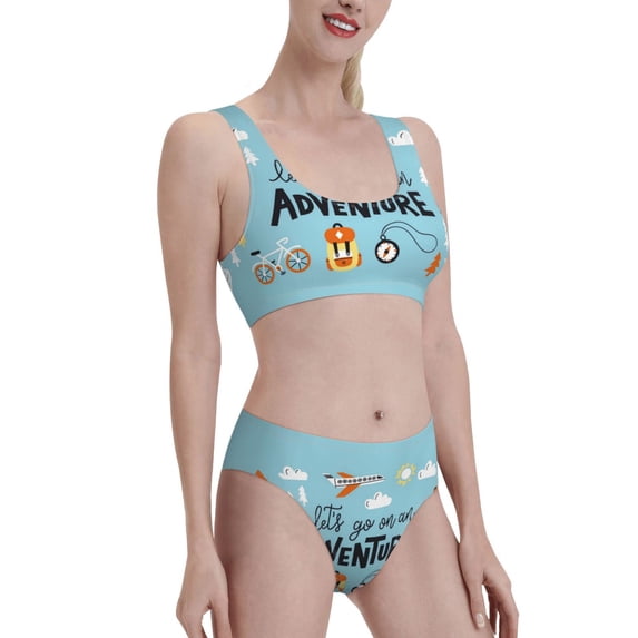 Picia Let's Go on an Adventure Women's High Waisted Bikini Scoop Neck Swimsuit Two Pieces Bathing Suit-X-Large