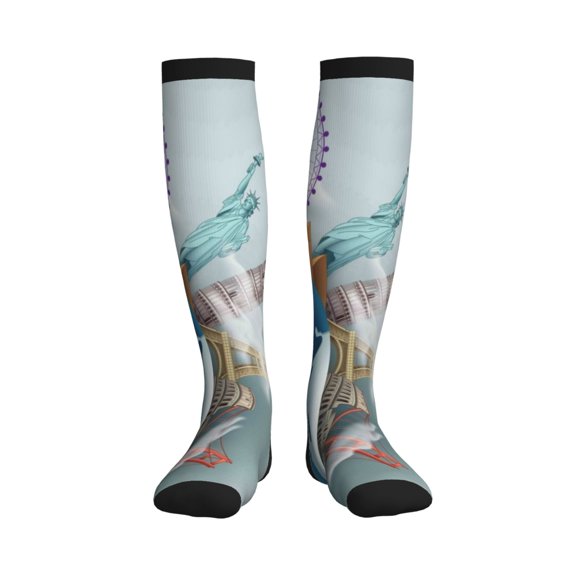 Picia Let's go Travel Around the World Printed Sports Compression Socks - 15-20mmHg Graduated Compression, High-Performance Soft and Breathable Socks for Men and Women