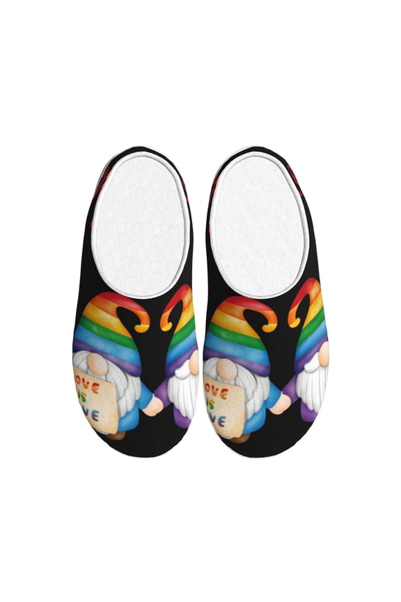 Lgbt Gnome for Women's Lamb-hug Comfy Fleece House Slippers Memory Foam, Slip-on House Shoes Indoor Outdoor-37/38