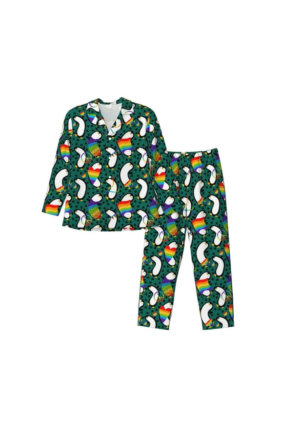 Lgbt Penguin Pattern Men’s Long-Sleeve Sleepwear Set - Soft 2-Piece Loungewear with Pockets, Comfy PJs for Relaxing Nights-X-Large
