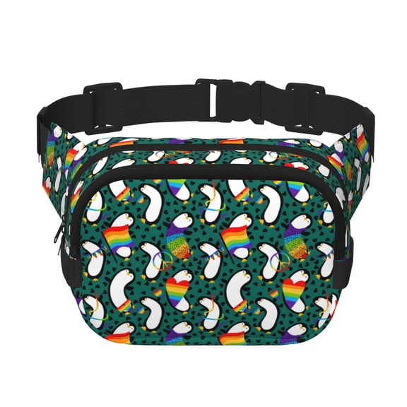 Picia Lgbt Penguin Print Square Double-Layer Waist Bag Mini Adjustable Waist Belt Bag Exercise Running Travel Hiking