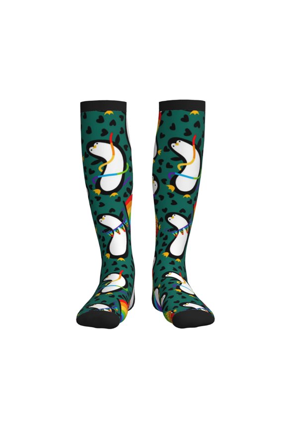 Lgbt Penguin Printed Sports Compression Socks - 15-20mmHg Graduated Compression, High-Performance Soft and Breathable Socks for Men and Women