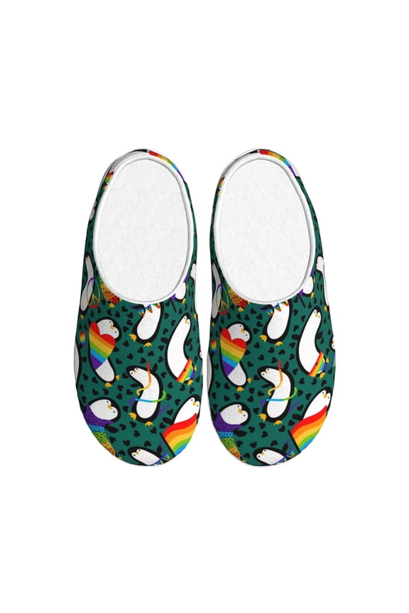 Lgbt Penguin for Women's Lamb-hug Comfy Fleece House Slippers Memory Foam, Slip-on House Shoes Indoor Outdoor-35/36