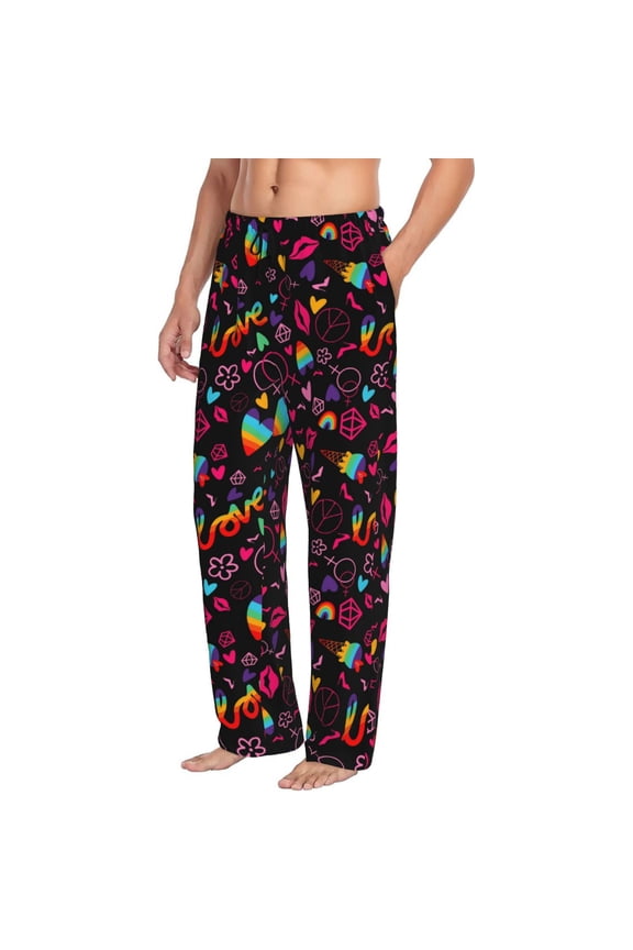 Lgbt Rainbow For Pride Mens Soft Woven Cotton Elastic Waistband Sleep Pajama Pant Lounge Sleep Pant With Pockets And Drawstring-Small
