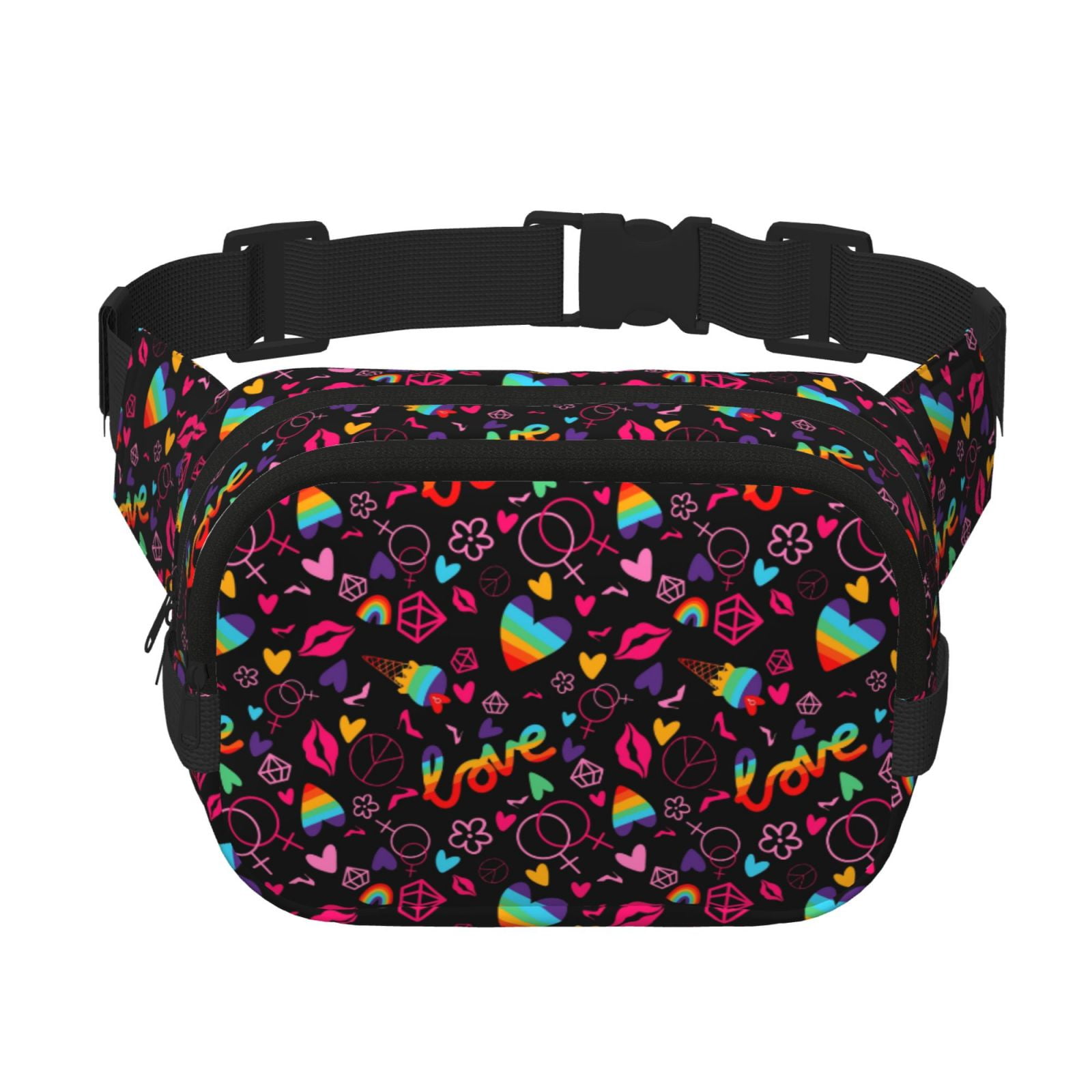 Picia Lgbt Rainbow For Pride Print Square Double-Layer Waist Bag Mini Adjustable Waist Belt Bag Exercise Running Travel Hiking