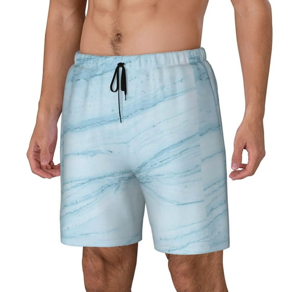 Picia Light Blue Marble pattern Mens Swim Trunks with Compression Liner Stretch Beach Shorts Quick Dry with Zipper Pockets No-Chafing Board Shorts-Large
