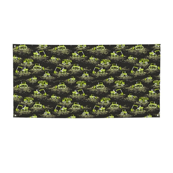 Picia Light Green Excavator Pattern Party Banner, Festive Decoration, Holiday Banner, Celebration Decor, Event Banner, Reusable Party Banner-Small
