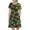 thumbnail image 1 of Picia Light Green Excavator Pattern Women's Short Sleeve Summer Dress Pleated Loose Swing Knee Length Short Sleeve Swing Dresses, 1 of 6