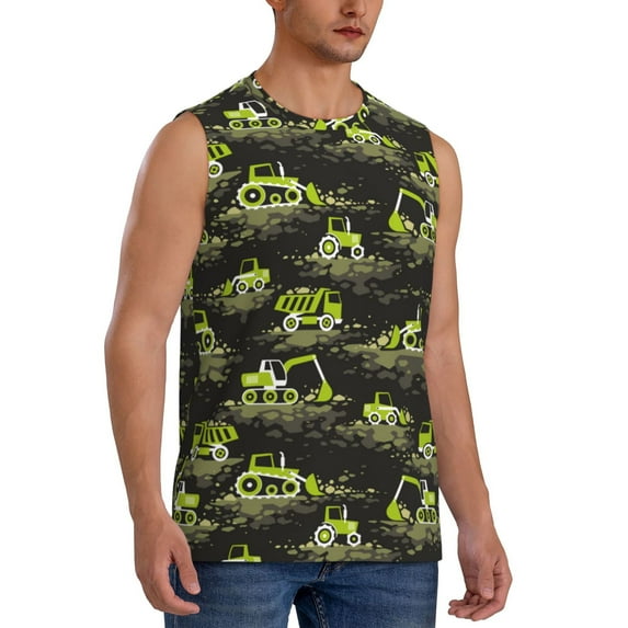 Picia Light Green Excavator mens Cotton Tank Undershirts , Moisture-wicking Ribbed Tanks, Lightweight Cotton Tank Undershirts-XX-Large