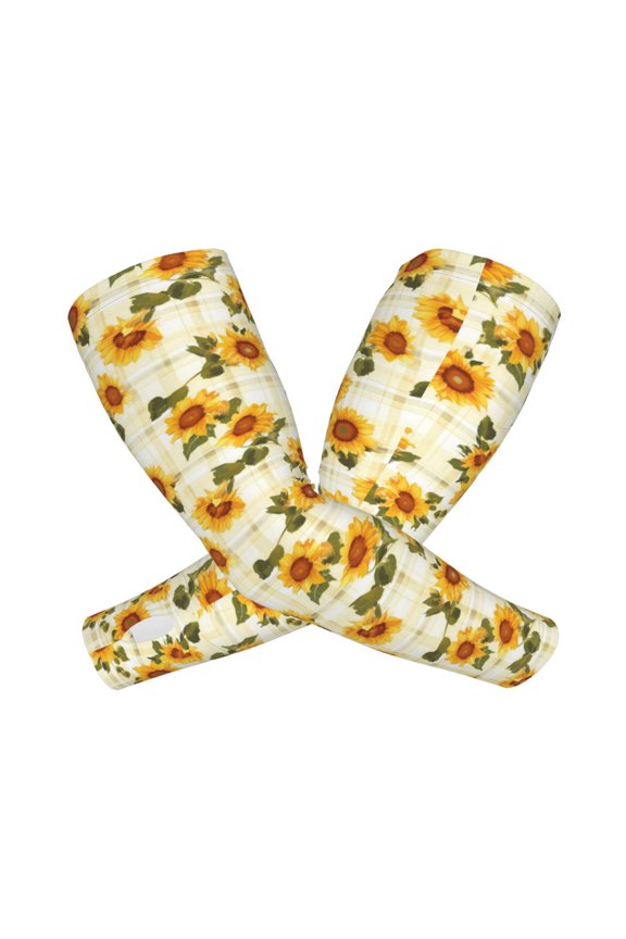 Light Green Plaid Sunflower Arm Sleeves for Men and Women - Tattoo Cover Up UPF 50+ Cooling Sports Sleeve for Basketball Golf Football-One Size