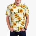 thumbnail image 1 of Picia Light Green Plaid Sunflower Print Men's Polo Shirt, Two-Button Closure Pique Polo Shirt, Summer Fashion Golf Shirt-3X-Large, 1 of 6