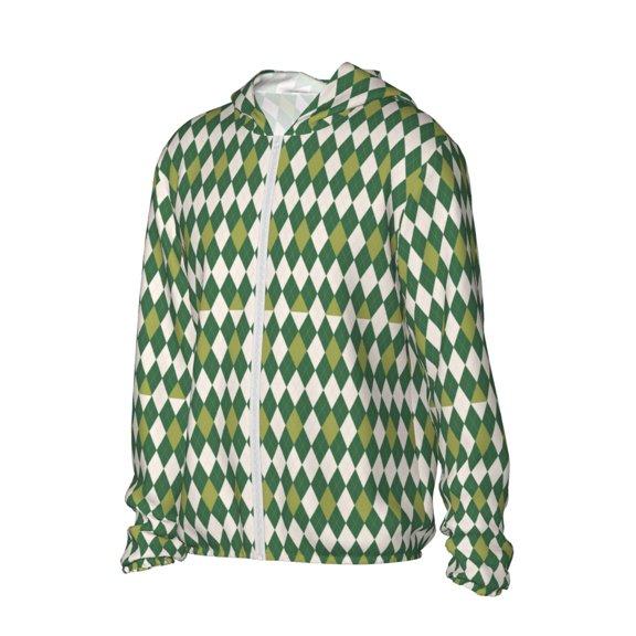 Picia Light Green Squares Women's Men's UPF 50+ Sun Protection Hoodie Shirt Long Sleeve SPF Fishing Outdoor UV Hiking Lightweight Shirts-3X-Large