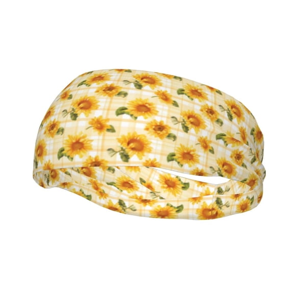 Picia Light Yellow Plaid Sunflower Print Mens Running Headband,Mens Sweatband Sports Headband for Running,Cycling,Basketball,Yoga,Fitness Workout