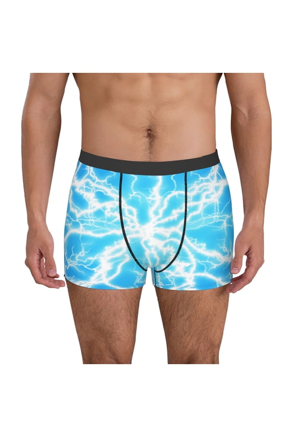 Light blue flash Pattern Men’s Boxer Briefs – Soft & Breathable Underwear, Stretchy & Comfortable Fit, Supportive Pouch Design, Moisture-Wicking-Large