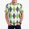 thumbnail image 1 of Picia Light green and black argyle Print Men's Polo Shirt, Two-Button Closure Pique Polo Shirt, Summer Fashion Golf Shirt-X-Large, 1 of 6