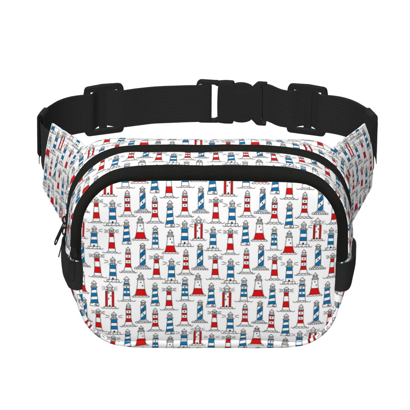 Picia Lighthouse And Beacon Print Square Double-Layer Waist Bag Mini Adjustable Waist Belt Bag Exercise Running Travel Hiking