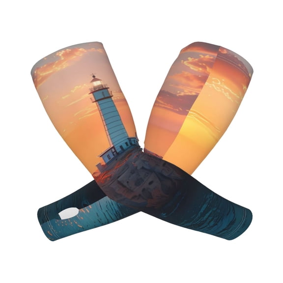 Picia Lighthouse At Sunset Coast Arm Sleeves for Men and Women - Tattoo Cover Up UPF 50+ Cooling Sports Sleeve for Basketball Golf Football-One Size