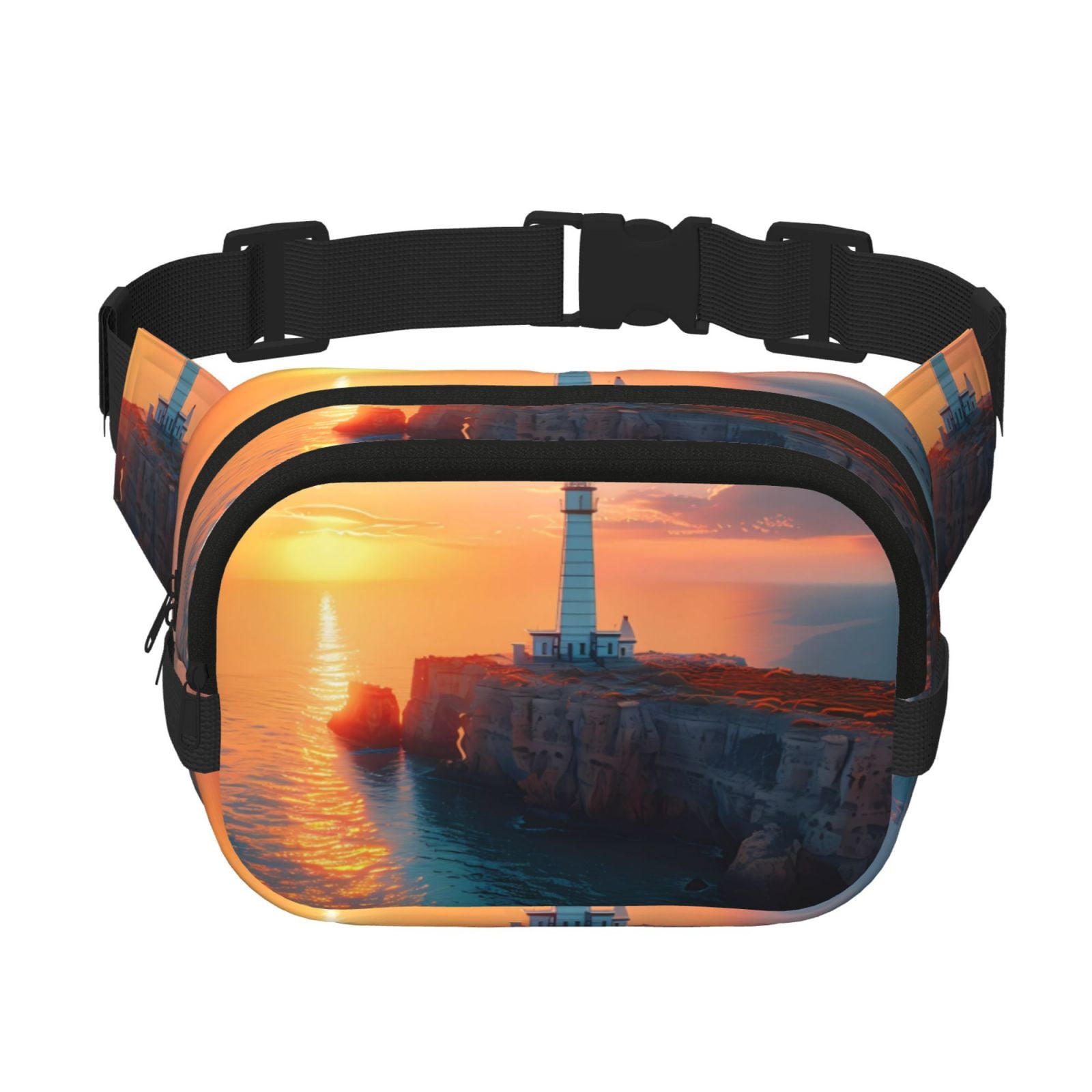 Picia Lighthouse At Sunset Coast Print Square Double-Layer Waist Bag Mini Adjustable Waist Belt Bag Exercise Running Travel Hiking