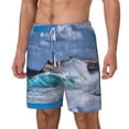 thumbnail image 1 of Picia Lighthouse in Havana pattern Mens Swim Trunks with Compression Liner Stretch Beach Shorts Quick Dry with Zipper Pockets No-Chafing Board Shorts-Small, 1 of 9
