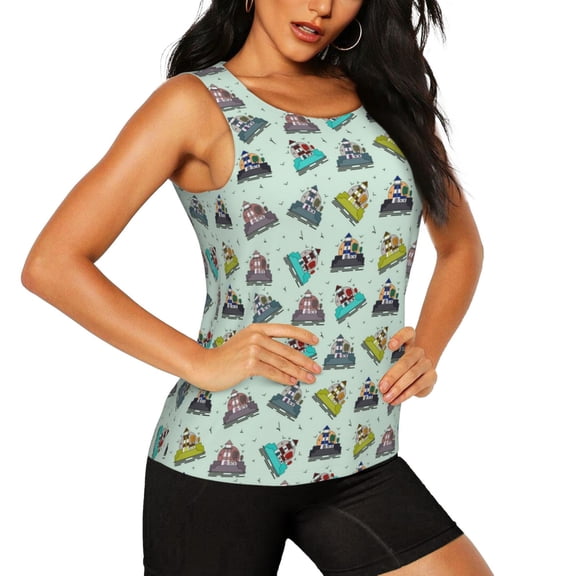 Picia Lighthouse Pattern Women's Workout Tank Top,Breathable Activewear,Slim Fit Athletic Top,Versatile Workout Moisture-wicking top-Small