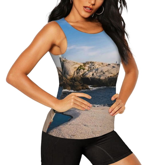 Picia Lighthouse Pattern Women's Workout Tank Top,Breathable Activewear,Slim Fit Athletic Top,Versatile Workout Moisture-wicking top-Small