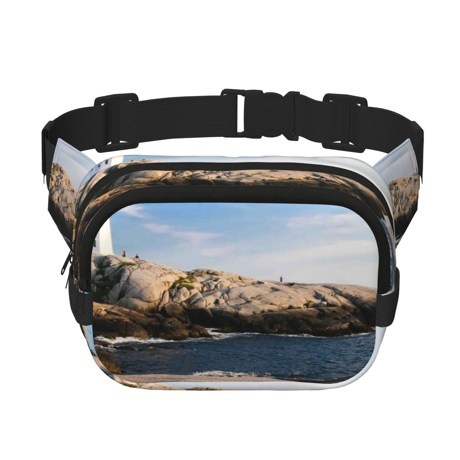 Picia Lighthouse Print Square Double-Layer Waist Bag Mini Adjustable Waist Belt Bag Exercise Running Travel Hiking