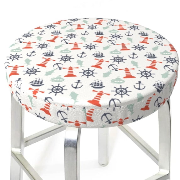Picia Lighthouse Sailboat pattern Round Stool Covers Comfy Seat Covers Stretch Removable WashableChair Slipcover Round Bar Chair Cushion Cover-14 inch