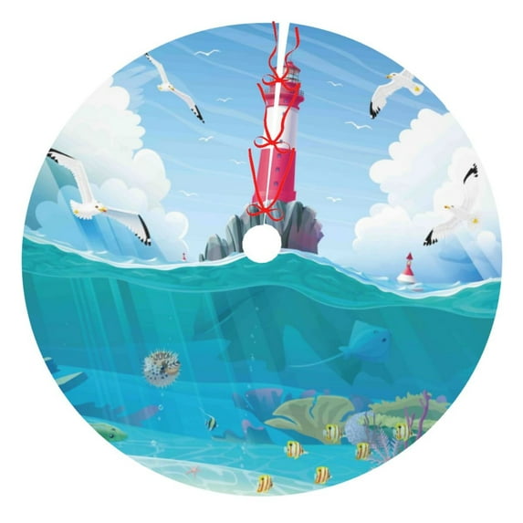 Picia Lighthouse Sea Port Print Christmas Tree Skirt , Christmas Tree Skirt Ornaments for Merry Christmas Holiday Party Decorations Indoor Outdoor-48"