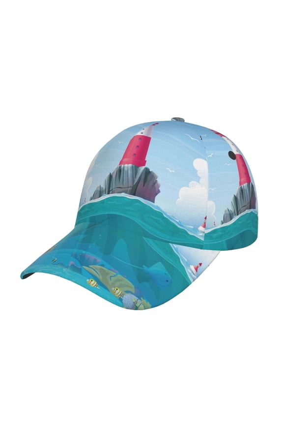 Lighthouse Sea Port pattern Trucker Low Profile Hat Men Women Baseball Cap Dad Hat Adjustable Unconstructed Plain Cap