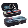 thumbnail image 1 of Picia Lighthouse in a Stormy Sea Pattern Large Capacity PU Leather Pencil Case Organizer Pen Marker Holder Double Zipper Storage Bag Big Pencil Pouch for College Office, 1 of 6