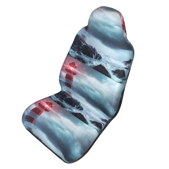 Picia Lighthouse in a Stormy Sea Print Waterproof Sweating Car Seat Cover for Post Gym Workout, Running, Beach and Hiking, Universal Fit Anti-Slip Bucket Seat Protector