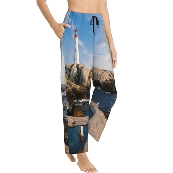 Picia Lighthouse Womens Soft Woven Cotton Elastic Waistband Sleep Pajama Pant Lounge Sleep Pant With Pockets And Drawstring-Medium