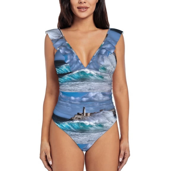 Picia Lighthouse in Havana Blooming Jelly Womens Tummy Control Bathing Suits Slimming Ruffle Swimsuit One Piece Lace Swimwear-