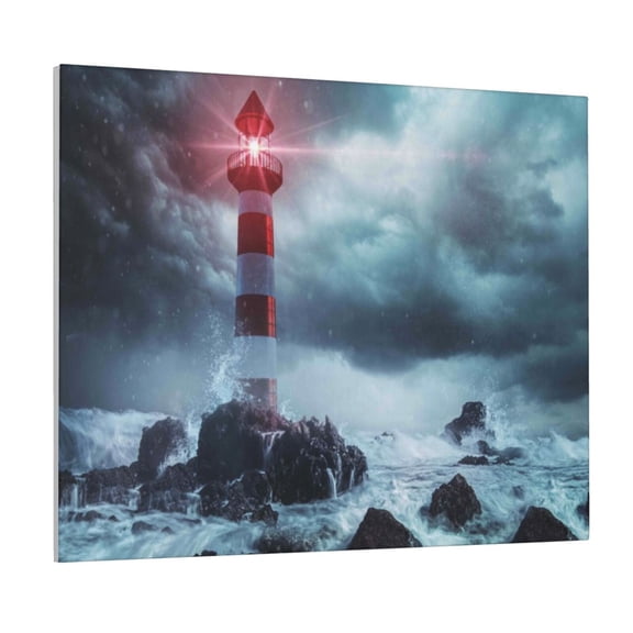 Picia Lighthouse in a Stormy Sea Pattern Decorative Picture – Unique Wall Art, Modern Canvas Print for Trendy Interiors (Horizontal)