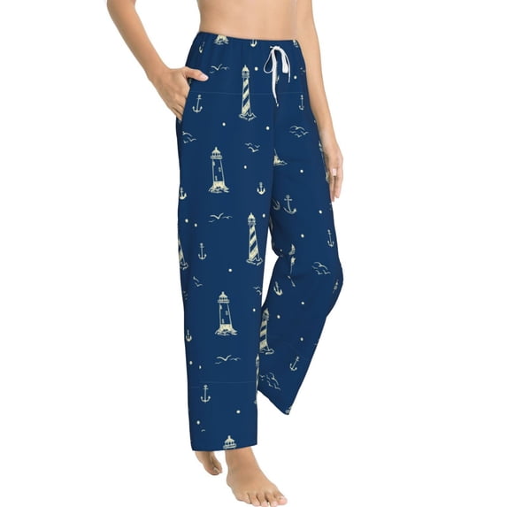 Picia Lighthouses and Anchors Womens Soft Woven Cotton Elastic Waistband Sleep Pajama Pant Lounge Sleep Pant With Pockets And Drawstring-Small
