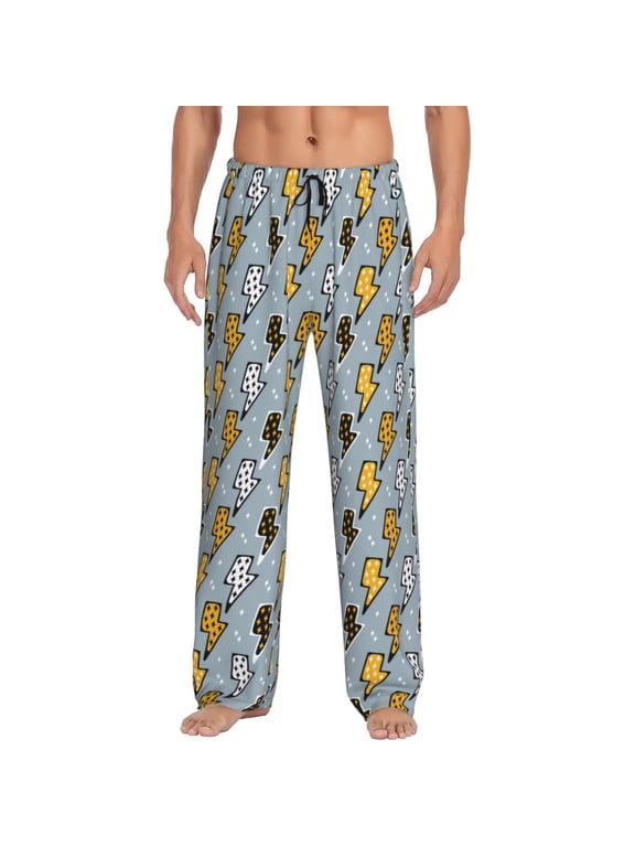 Lightning Bolts Pattern Mens Soft Woven Cotton Elastic Waistband Sleep Pajama Pant Lounge Sleep Pant With Pockets And Drawstring-X-Large