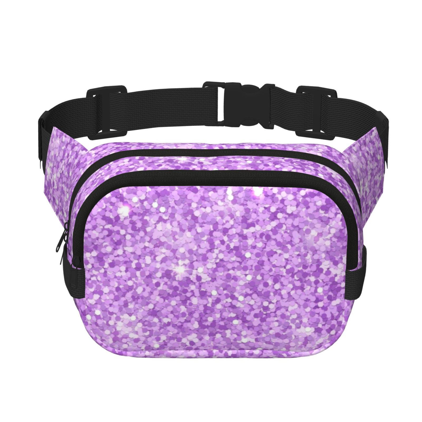 Picia Lilac Glittering Print Square Double-Layer Waist Bag Mini Adjustable Waist Belt Bag Exercise Running Travel Hiking