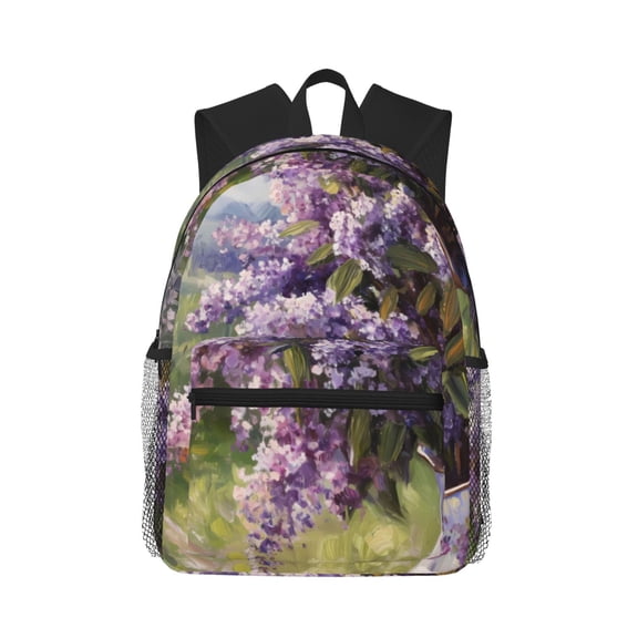 Picia Lilacs Teapot Scenic Painting Large Capacity Backpack Classic Style Backpack Casual Backpack Water-Resistant School Work Travel Outdoor Backpack