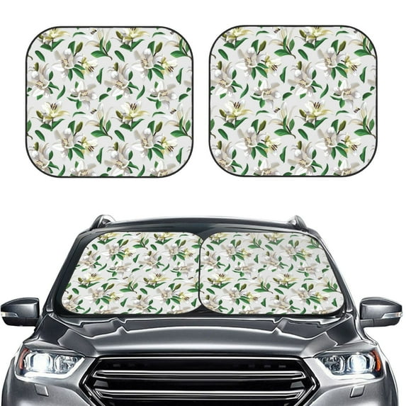 Picia Lilies Flowers 2 Piece Car Windshield Sun Shade Foldable | Foldable Sun Shield for Front Window Blocks UV Rays and Keeps Your Vehicle Cool-Large