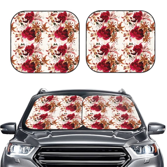 Picia Lilies Flowers 2 Piece Car Windshield Sun Shade Foldable | Foldable Sun Shield for Front Window Blocks UV Rays and Keeps Your Vehicle Cool-Small