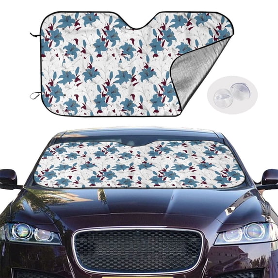 Picia Lilies Flowers Curved Windshield Sunshade Accordion Folding Style Auto Shade for Car Truck SUV Van Blocks UV Ray Sun Visor Protector -Medium